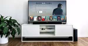 A white standalone TV Stand with storage